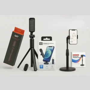 Professional Vlogging Combo Set – Q07 Tripod + K8 Mic + Big Stand