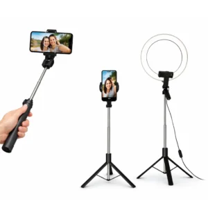 5ft adjustable selfie stick tripod stand with 10 inch ring light, mobile and camera compatible creator setup in Bangladesh