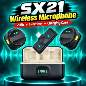 SX21 Dual Wireless Microphone with Charging Case – 2 Mic Set